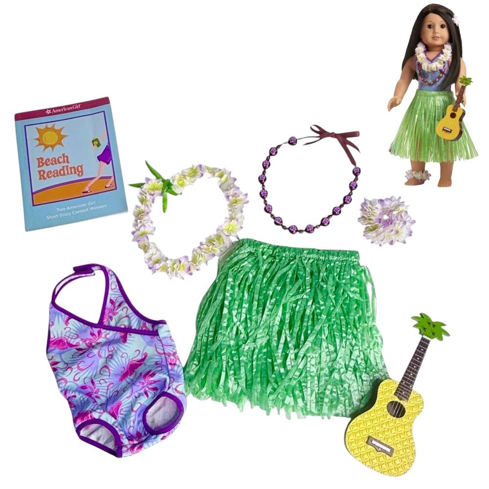 American Girl Doll Hawaii Luau Outfit Lei Swimsuit Ukulele Kanani Necklace Box
